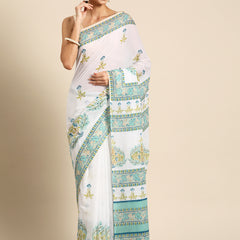 White Floral Pure Cotton Saree for Women