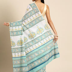 White Floral Pure Cotton Saree for Women
