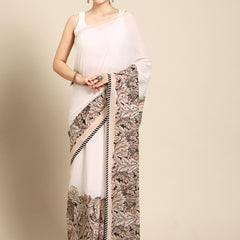 Pink Floral Cotton Saree for Women