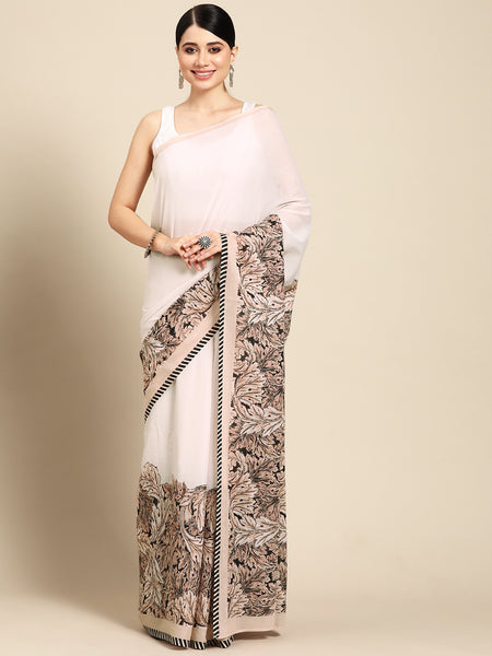 Pink Floral Cotton Saree for Women