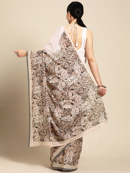 Pink Floral Cotton Saree for Women