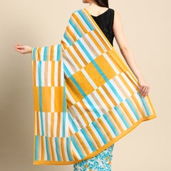 Blue Floral Printed Cotton Saree for Women