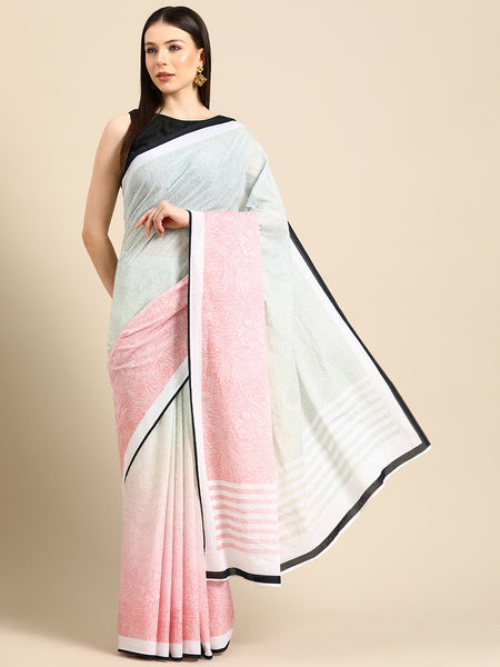 Multicolour Floral Printed Pure Cotton Saree for Women