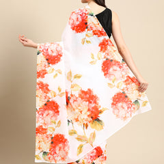 White Floral Printed Pure Cotton Saree for Women