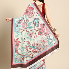 Cream Floral Printed Pure Cotton Saree for Women