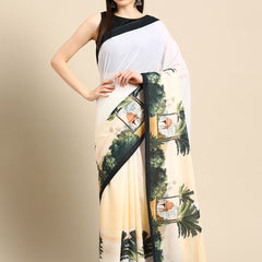Beige Kalamkari Printed Cotton Saree for Women