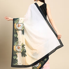 Beige Kalamkari Printed Cotton Saree for Women