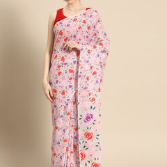 Pink Floral Cotton Saree for Women