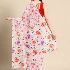 Pink Floral Cotton Saree for Women