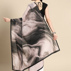 Black Printed Cotton Half & Half Saree for Women