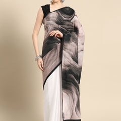 Black Printed Cotton Half & Half Saree for Women