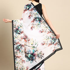 White Floral Printed Pure Cotton Saree for Women