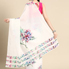 White Floral Pure Cotton Saree for Women