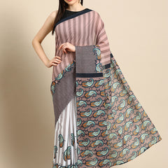 Pink Paisley Printed Cotton Saree for Women