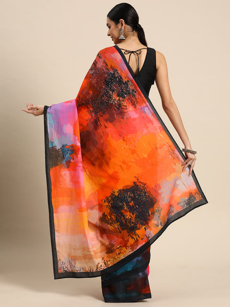 Multicolour Abstract Printed Cotton Saree for Women
