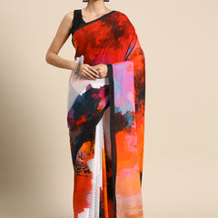 Multicolour Abstract Printed Cotton Saree for Women