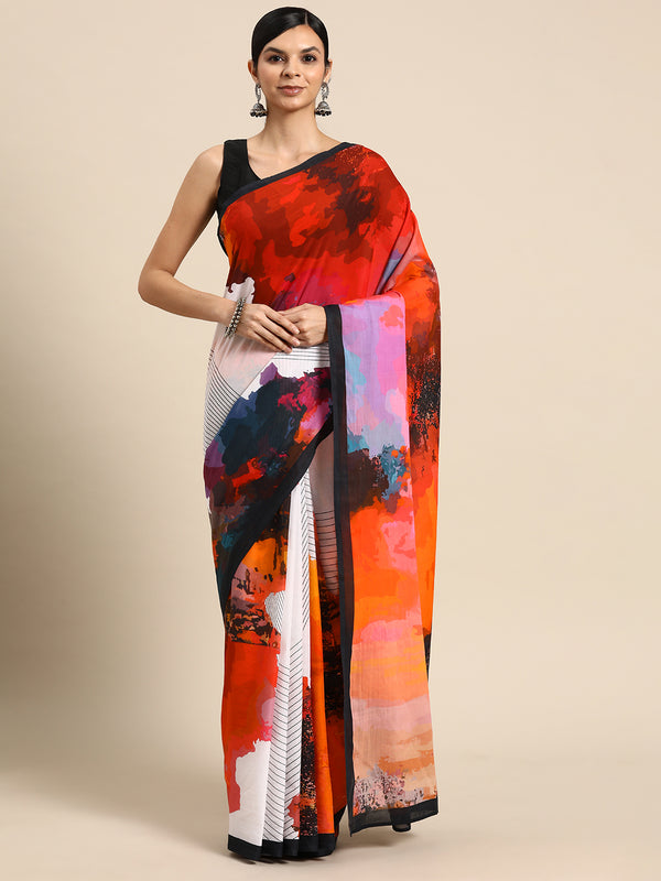 Multicolour Abstract Printed Cotton Saree for Women