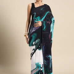 Multicolour Abstract Printed Pure Cotton Saree for Women