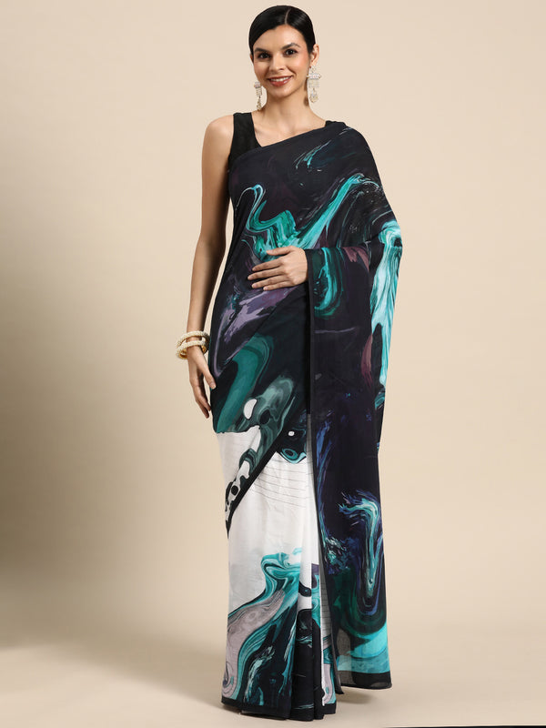 Multicolour Abstract Printed Pure Cotton Saree for Women