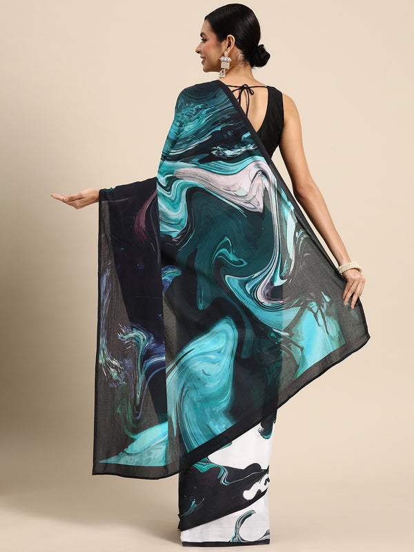 Multicolour Abstract Printed Pure Cotton Saree for Women