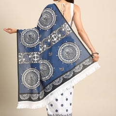 Blue Ethnic Motif Printed Cotton Saree for Women
