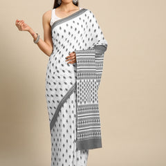 White Kalamkari Pure Cotton Saree for Women