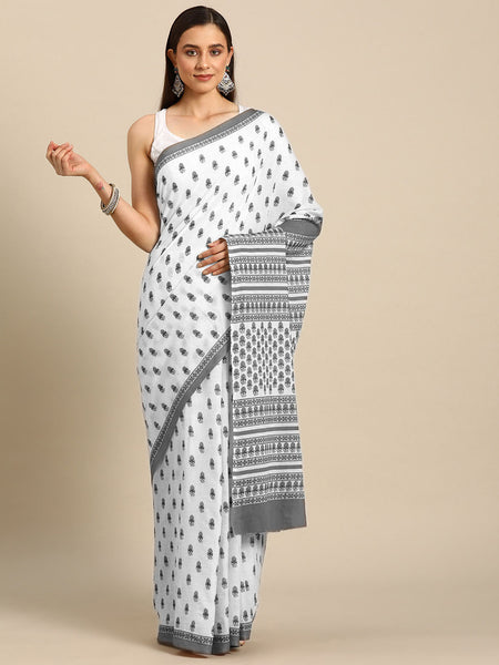 White Kalamkari Pure Cotton Saree for Women