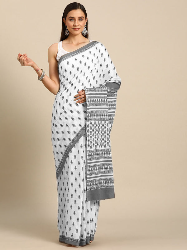 White Kalamkari Pure Cotton Saree for Women