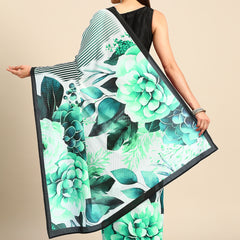 Sea Green Printed Pure Cotton Saree for Women