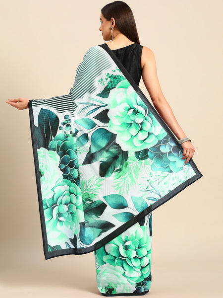 Sea Green Printed Pure Cotton Saree for Women