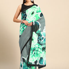 Sea Green Printed Pure Cotton Saree for Women