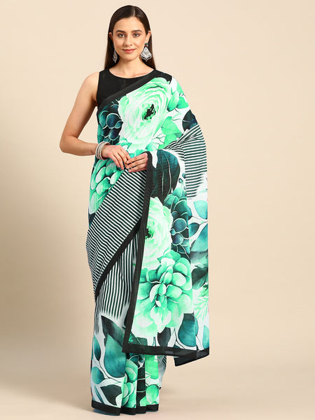 Sea Green Printed Pure Cotton Saree for Women
