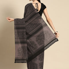 Brown & Black Floral Cotton Saree for Women