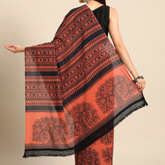 Orange Abstract Printed Pure Cotton Saree for Women