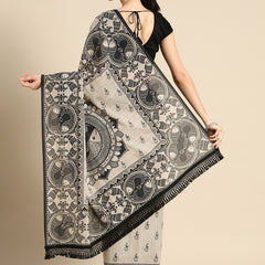 Cream Floral Printed Cotton Saree for Women