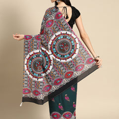 Green Abstract Printed Pure Cotton Saree for Women