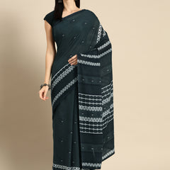 Green Abstract Printed Cotton Saree for Women