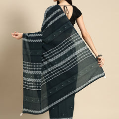 Green Abstract Printed Cotton Saree for Women