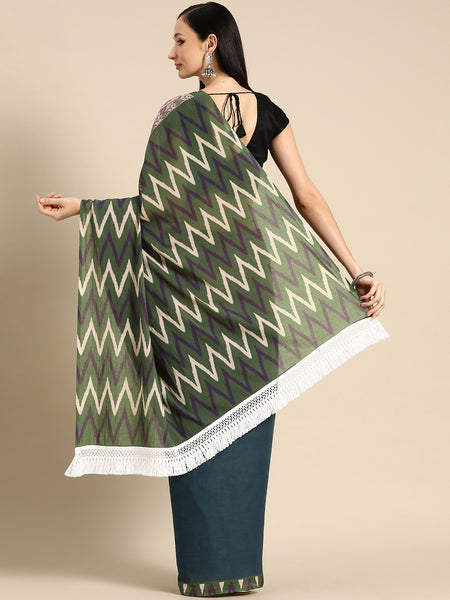 Teal Floral Printed Cotton Saree for Women