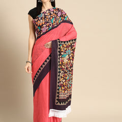 Pink Floral Printed Cotton Saree for Women
