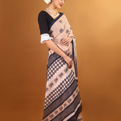 Peach Ethnic Motif Printed Cotton Saree for Women
