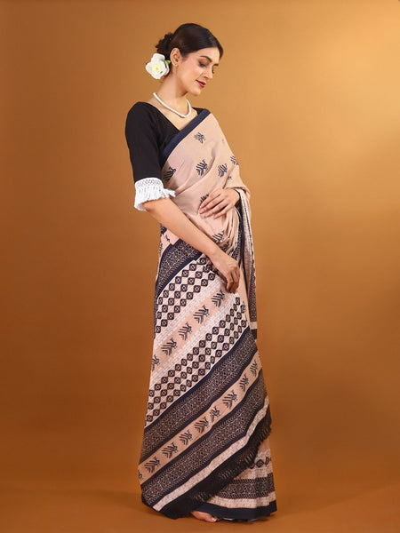 Peach Ethnic Motif Printed Cotton Saree for Women