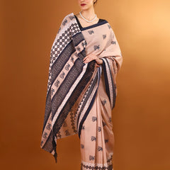 Peach Ethnic Motif Printed Cotton Saree for Women