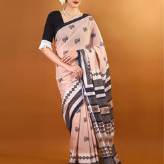Peach Ethnic Motif Printed Cotton Saree for Women