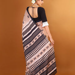 Peach Ethnic Motif Printed Cotton Saree for Women