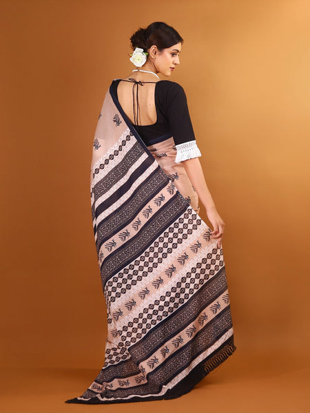Peach Ethnic Motif Printed Cotton Saree for Women