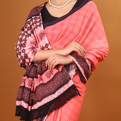 Pink Ethnic Motif Printed Cotton Saree for Women