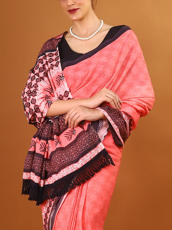 Pink Ethnic Motif Printed Cotton Saree for Women