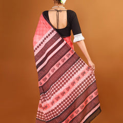 Pink Ethnic Motif Printed Cotton Saree for Women