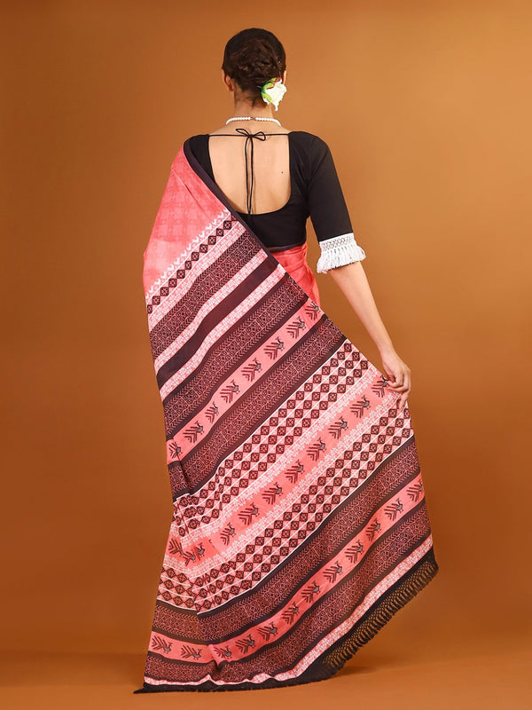 Pink Ethnic Motif Printed Cotton Saree for Women